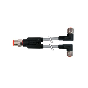 Y型連接器 M12-2M12 雙端預(yù)鑄線 M12（插針）直出-2M12（插孔）90°